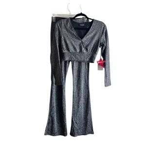 Paperoc Black Silver Glitter Two Piece Pantsuit Stretch Event - Medium